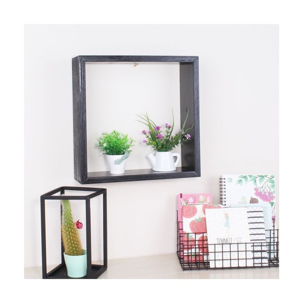 Черен дървен стенен рафт Cube - North Carolina Scandinavian Home Decors-image-1