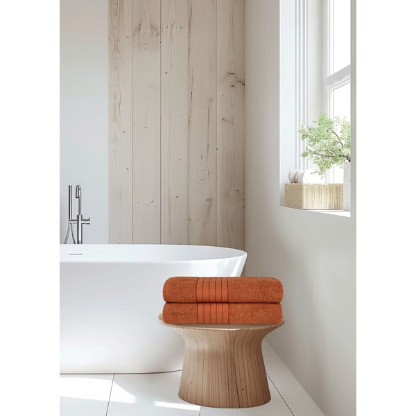 Памучни хавлиени кърпи в комплект от 2 бр. от тери тухлен 70x140 cm – Good Morning-image-1