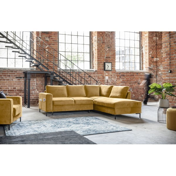 Жълт кадифен разтегателен ъглов диван (десен ъгъл) Lofty Lilly – Miuform-image-3