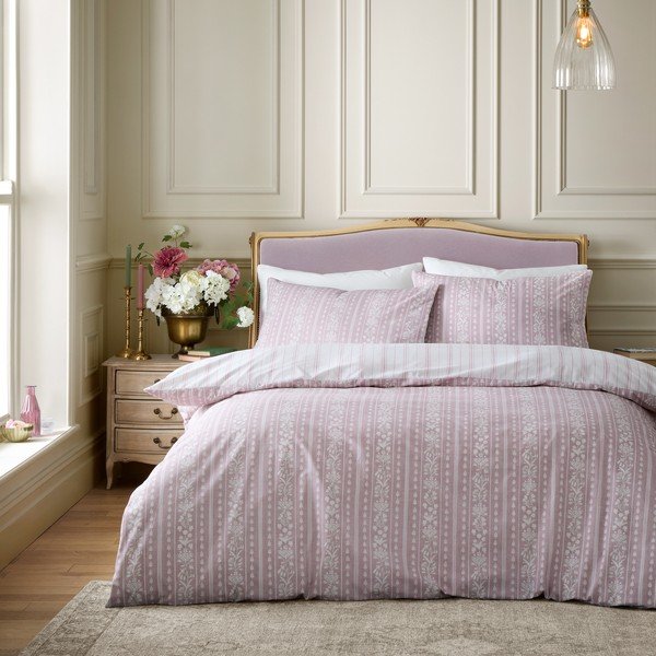 Бяло-розово единично  спално бельо 135x200 cm Regency Stripe – Catherine Lansfield-image-1