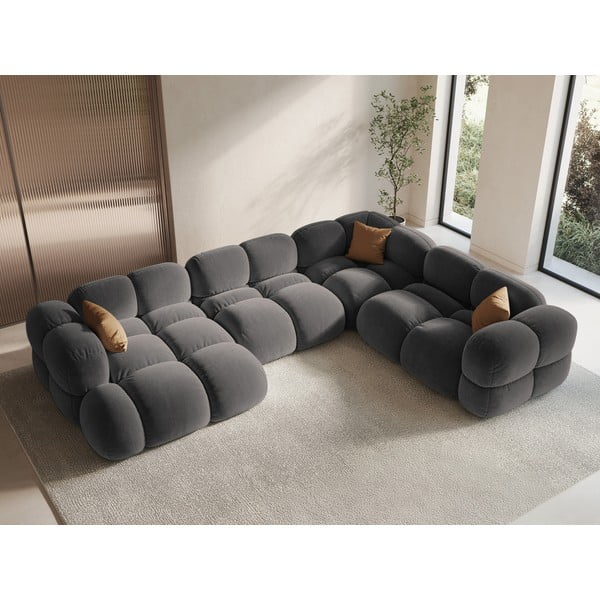 Сив кадифен ъглов диван (десен ъгъл/U форма) Loretto – Cosmopolitan Design-image-1