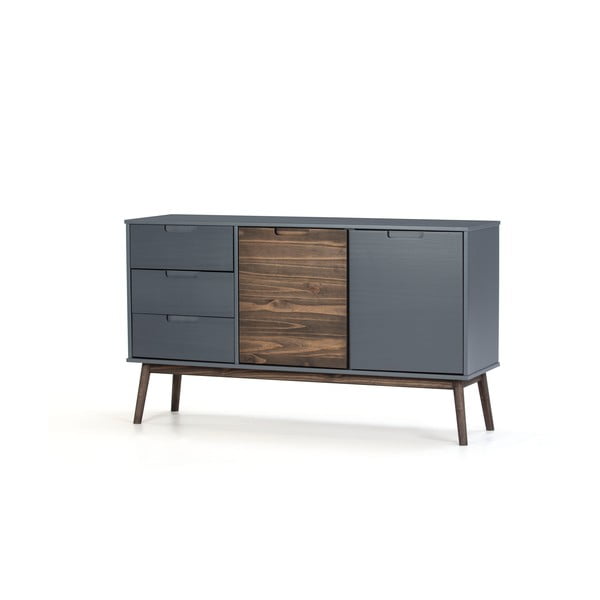 Антрацитен/тъмнокафяв нисък боров скрин 140x80 cm Nussa - Marckeric-image-2