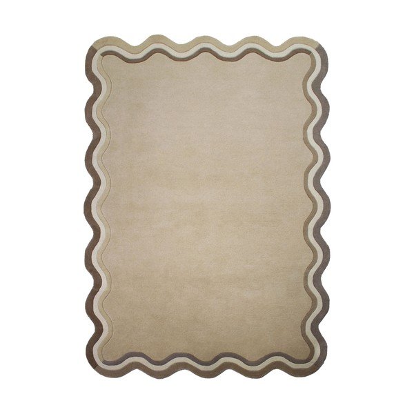 Ръчно изработен вълнен килим в естествен цвят 120x170 cm Leo Scallop – Flair Rugs