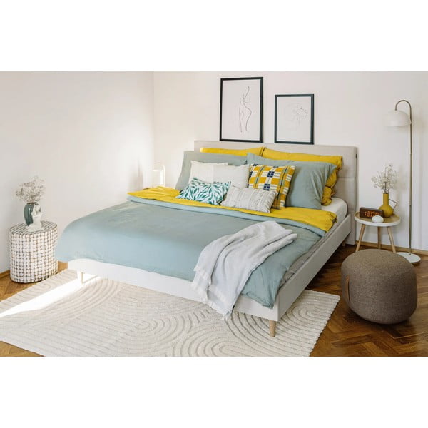 Бежово тапицирано двойно легло с решетка 180x200 cm Elyna - Bobochic Paris-image-1