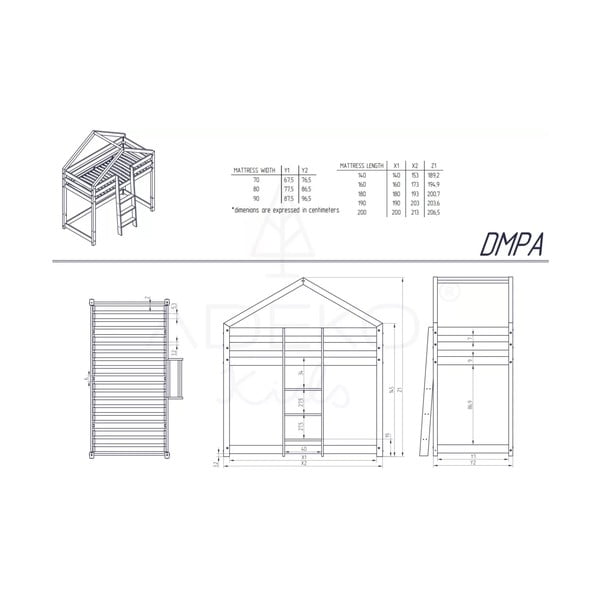 Двуетажно легло тип къща от борова дървесина Mila DMPA, 90 x 180 cm - Adeko-image-3