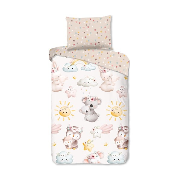 Кафяво-бежово единично  памучно детско спално бельо 140x200 cm Hugs – Good Morning