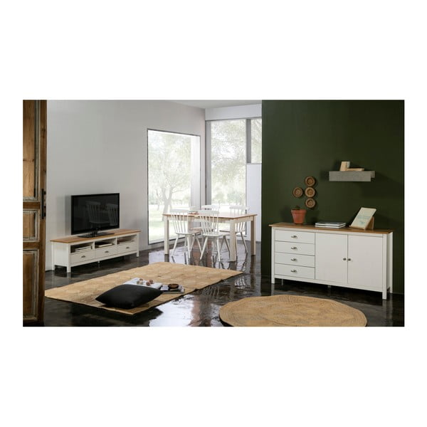 Бял скрин от масивна борова дървесина с 4 чекмеджета Jade, дължина 150 см - Marckeric-image-1