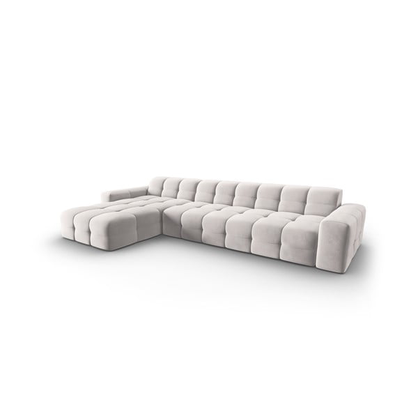 Ъглов диван от светлосиво кадифе (ляв ъгъл) Kendal - Micadoni Home-image-3