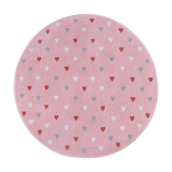Розов детски килим ø 140 cm Little Hearts - Hanse Home