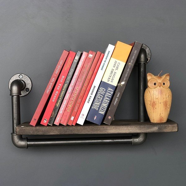 Дървен стенен рафт с метална тръба Boruraf Angela - Unknown-image-3