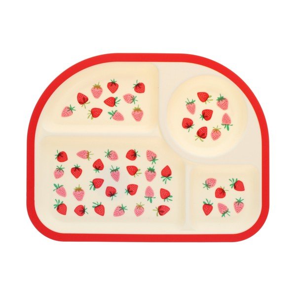 Червена/бежова пластмасова детска чиния 21x27 cm Little Strawberry – Rex London
