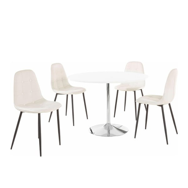 Sada kulatého jídelního stolu a 4 bílých židlí Støraa Terri
