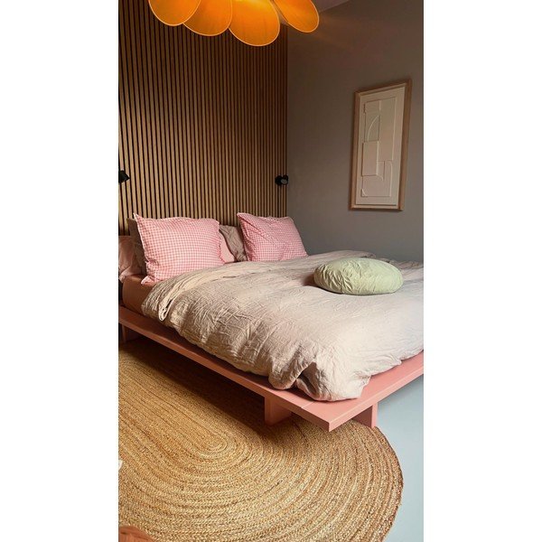 Светлорозово двойно легло от масивен бор с включена подматрачна рамка 180x200 cm Japan – Karup Design-image-4