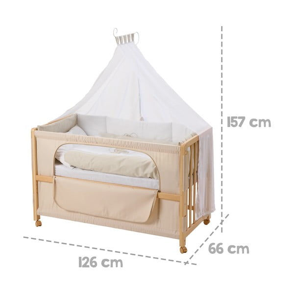Детско легло на колела с балдахин в естествен цвят 60x120 cm Liebhabär - Roba-image-2