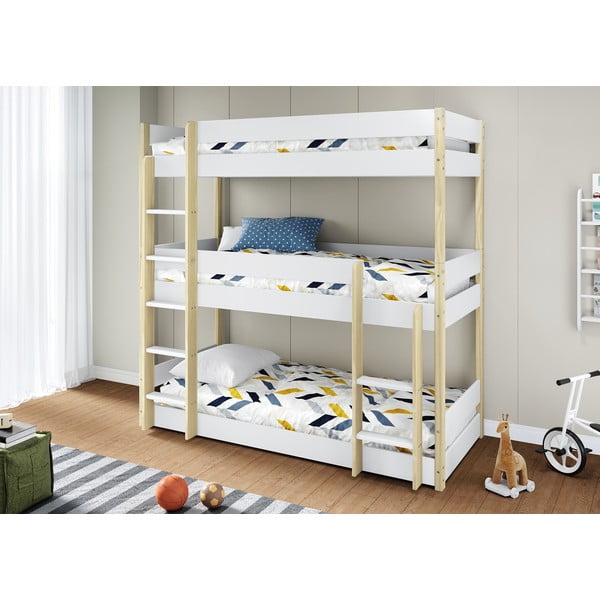 Двуетажно детско легло в бял и естествен цвят 90x190 cm Valka – Marckeric-image-2