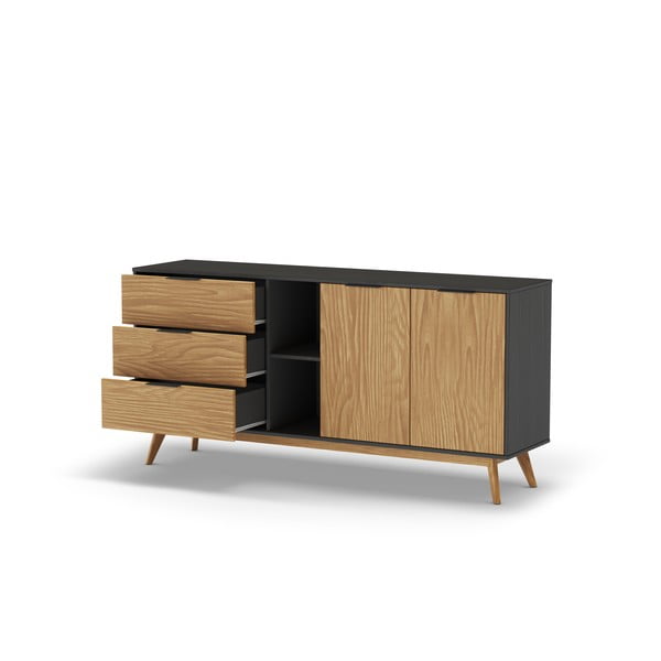 Нисък скрин от черен/естествен бор 165x80 cm Lavis - Marckeric-image-2