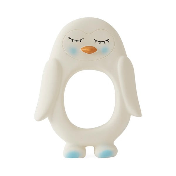 Бяла гризалка от естествен каучук за деца Penguin - OYOY