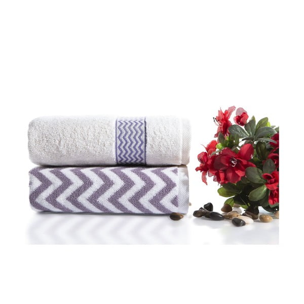 Sada 2 bavlněných fialovo-bílých ručníků Ladik Ella, 50 x 90 cm