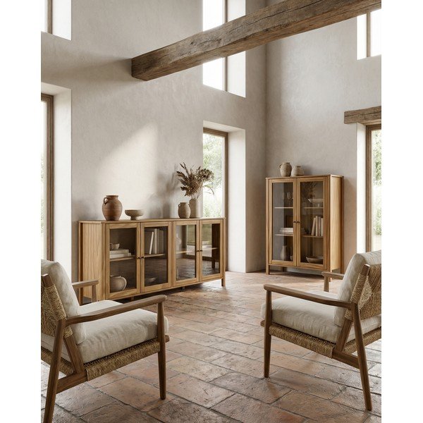 Витрина от масивен бор в естествен цвят 90x120x40 cm Alessandra – Marckeric-image-4