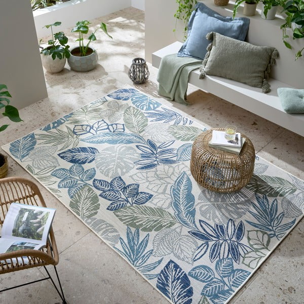 Зелено-син килим за открито и закрито 120x170 cm Bella Leaf – Flair Rugs-image-1