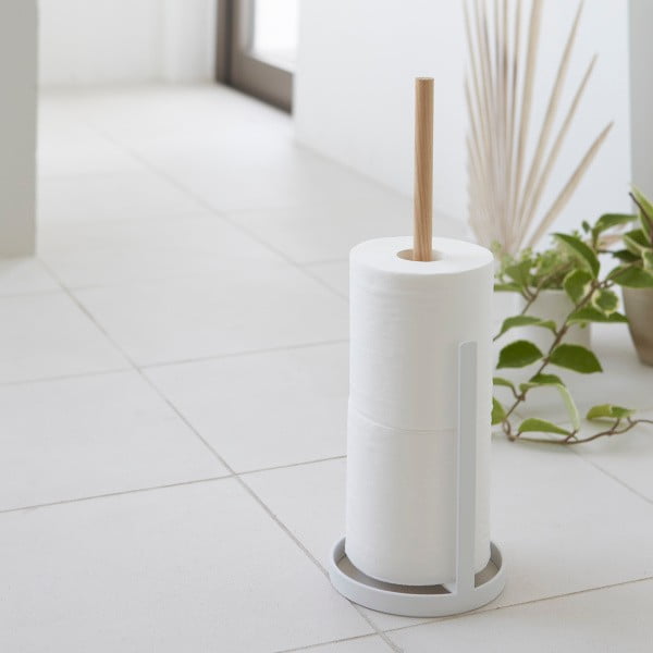 Бяла поставка за резервни тоалетни ролки с детайли от букова дървесина Tosca - YAMAZAKI-image-1