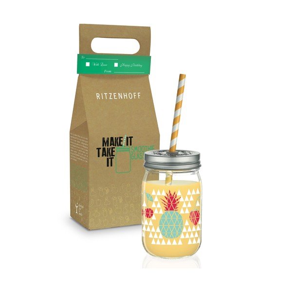 Sklenice s víčkem a brčkem Ritzenhoff Kathrin Stockebrand Pineapple, 445 ml-image-2
