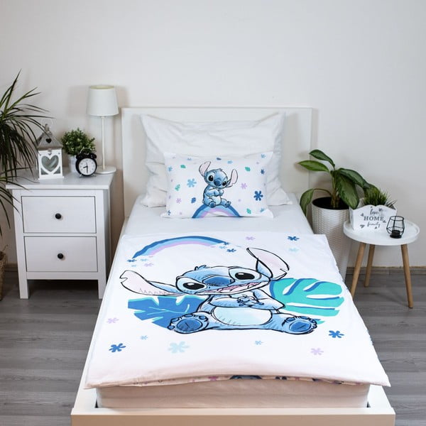 Бяло/синьо  памучно детско спално бельо 135x100 cm Lilo and Stitch "Rainbow" – Jerry Fabrics-image-1
