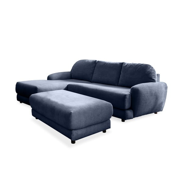 Тъмносин ъглов разтегателен диван (ляв ъгъл) с подложка за крака Comfy Claude - Miuform