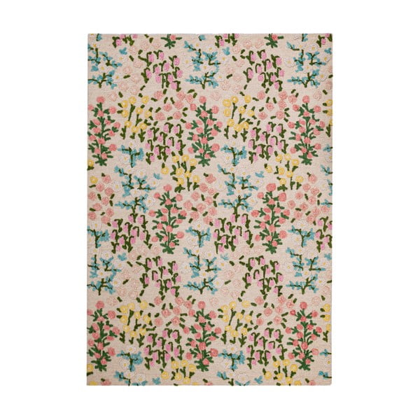Кремав ръчно изработен вълнен килим 160x230 cm Emilia Floral – Flair Rugs