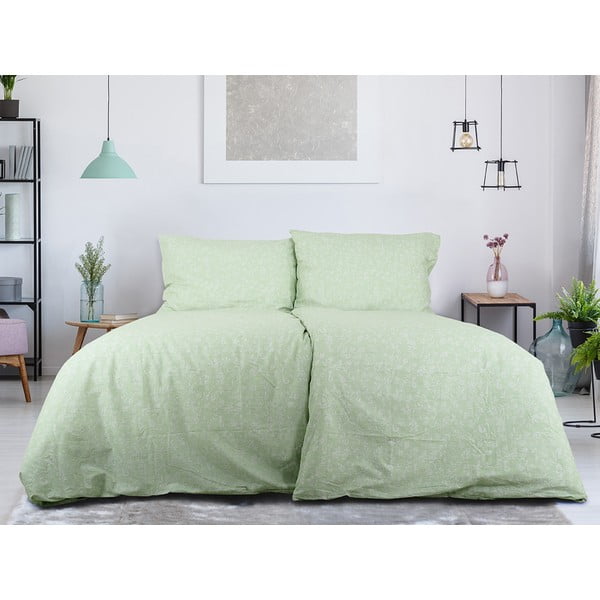 Зелено единично  крепирано спално бельо 140x200 cm Green Flowers – B.E.S.