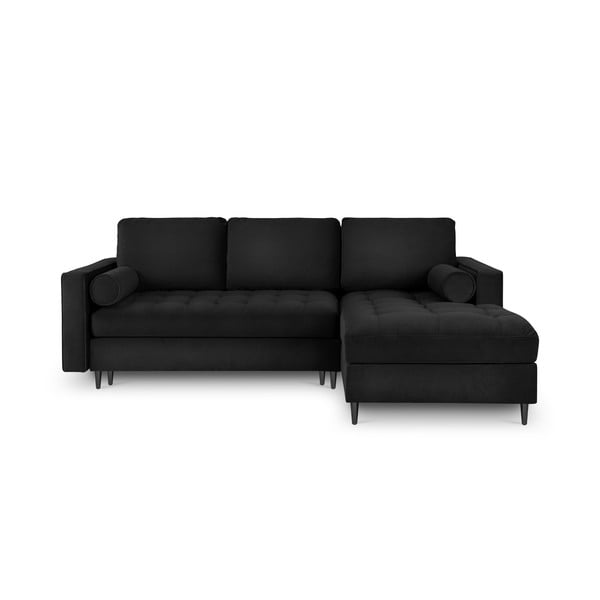 Черен кадифен ъглов разтегателен диван , десен ъгъл Santo - Milo Casa