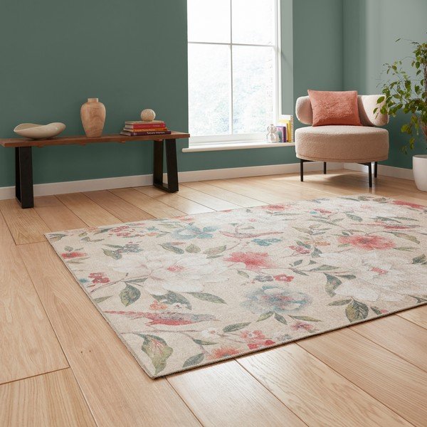 Бежов килим подходящ за пране 122x170 cm Pipa Floral – Catherine Lansfield-image-1