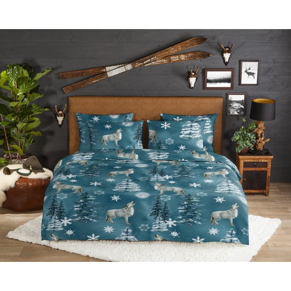 Двойно удължено фланелено спално бельо в петролен цвят 200x220 cm Midnight – Good Morning-image-1