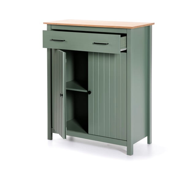 Зелен/естествен висок скрин от масивен бор 90x110 cm Miranda – Marckeric-image-3