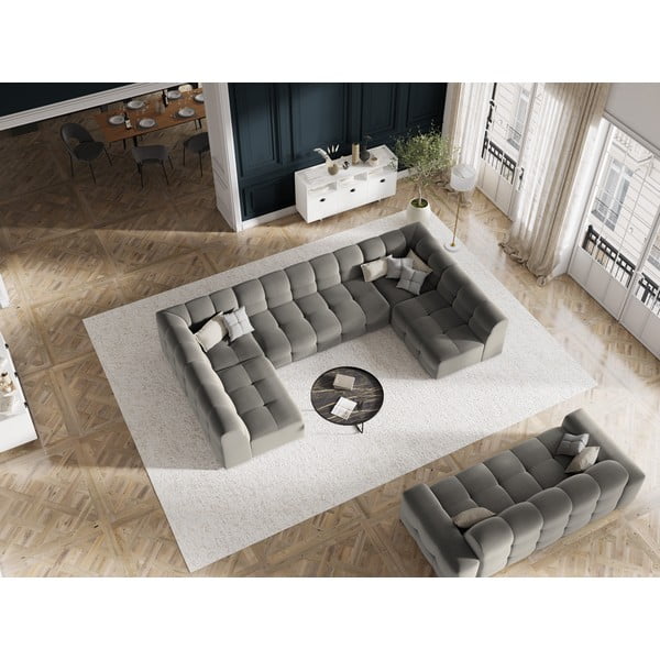 Ъглов диван от сиво кадифе (U-образен) Kendal - Micadoni Home-image-1