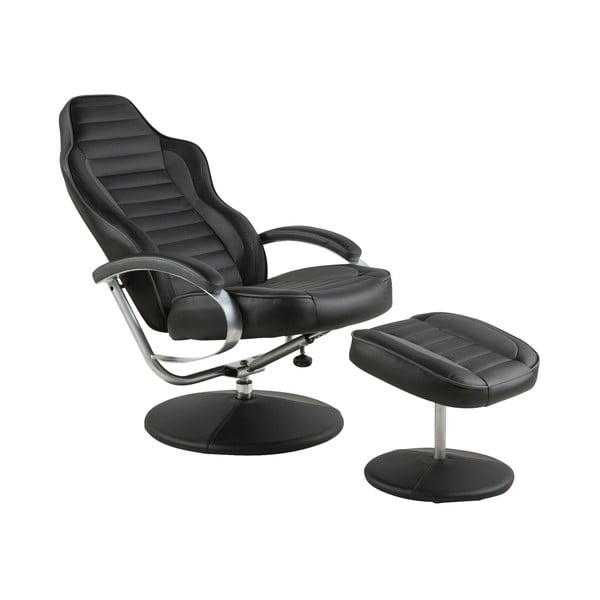 Черно кресло с накланяне и подлакътник от изкуствена кожа Охайо - Actona