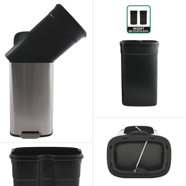 Стоманено кошче за боклук с педал в матово сребрист цвят 50 l   Akira – Spirella-image-2