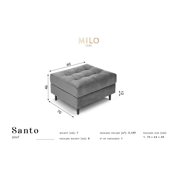 Бежово кадифено столче за крака Santo - Milo Casa-image-4