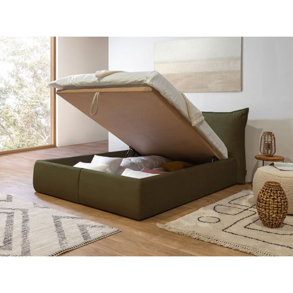 Тъмнозелено тапицирано двойно легло с място за съхранение с решетка 160x200 cm Jade - Bobochic Paris-image-4