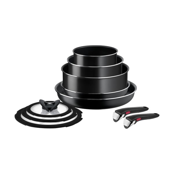 Комплект алуминиеви съдове за готвене 10 бр. Ingenio Easy Cook & Clean Black - Tefal