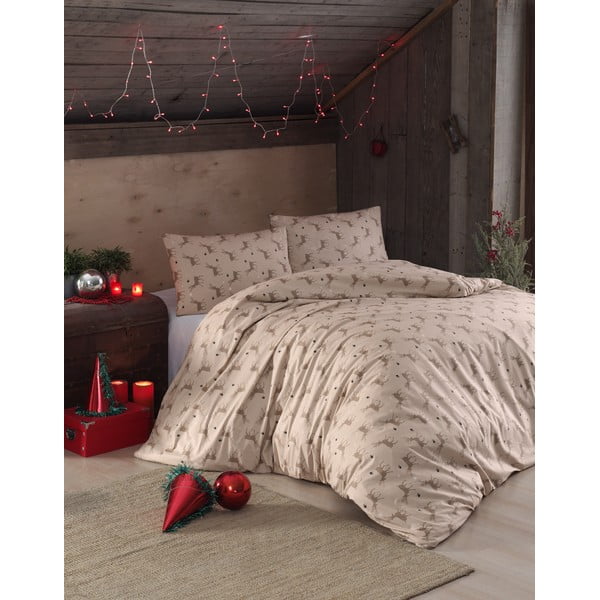 Бежово памучно спално бельо за двойно легло EnLora Home Бежово, 200 x 220 cm Geyik - Mijolnir