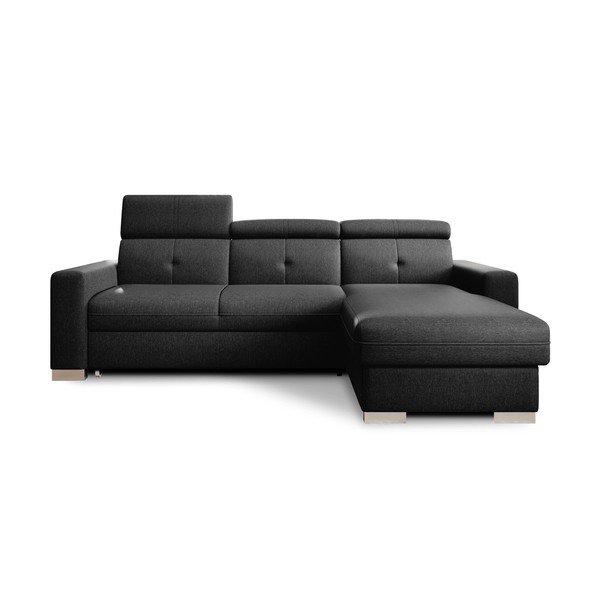 Черен разтегателен ъглов диван с място за съхранение (десен ъгъл) Fresia – ELTAP