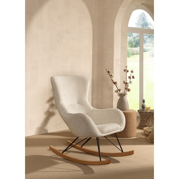 Бял люлеещ се детски стол от плат букле ROCKY – Vipack-image-2