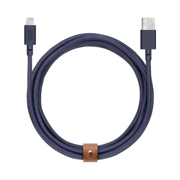 Тъмносин Lightning кабел за синхронизация и зареждане за iPhone Twinhead, дължина 3 м - Native Union
