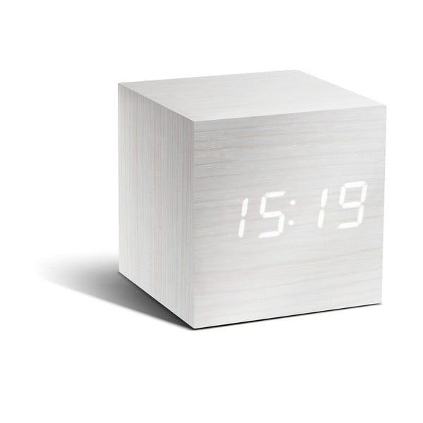 Бял будилник с бял LED дисплей Часовник Cube Click - Gingko