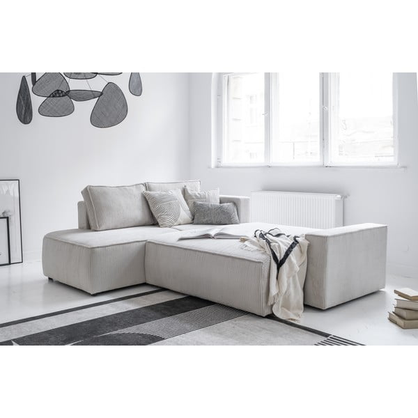 Бял разтегателен ъглов диван от рипсено кадифе (ляв ъгъл) Brave Dave – Miuform-image-4