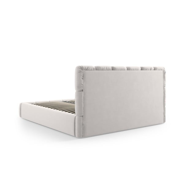 Светлосиво тапицирано кадифено двойно легло с място за съхранение с включена подматрачна рамка 180x200 cm Bellis – Micadoni -image-4