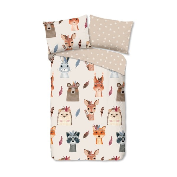 Кафяво-бежово единично  памучно детско спално бельо 140x200 cm Rave – Good Morning