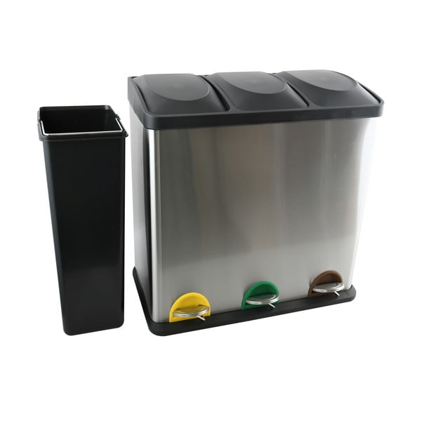 Стоманено кошче за боклук за рециклиране с педал в матово сребрист цвят 3x20 l Tri Selectif – MSV-image-3