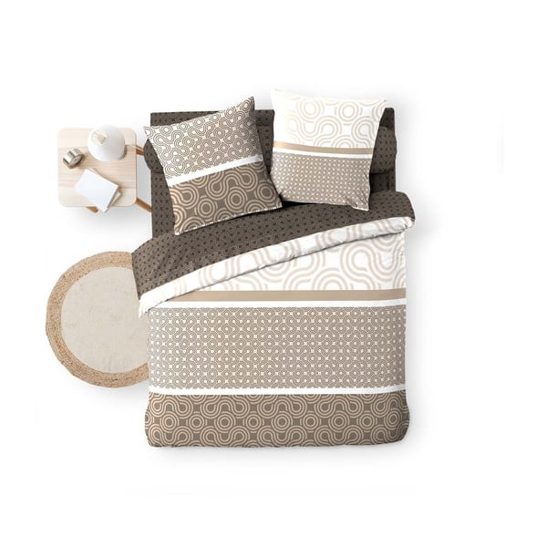 Кафяво двойно удължено памучно спално бельо с включен долен чаршаф 6 части 240x220 cm Pacha – douceur d'intérieur-image-3